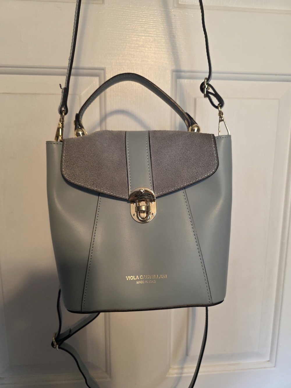 Viola Caravella Grey Suede-Flap Crossbody Bag